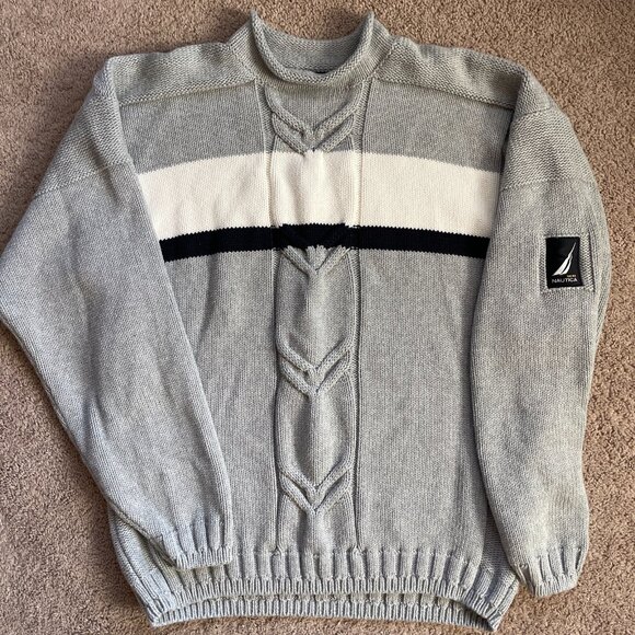 Nautica Oarsman Mens XL Roll Neck Sweater Fisherman Pullover Cotton Cable Knit - Picture 2 of 6
